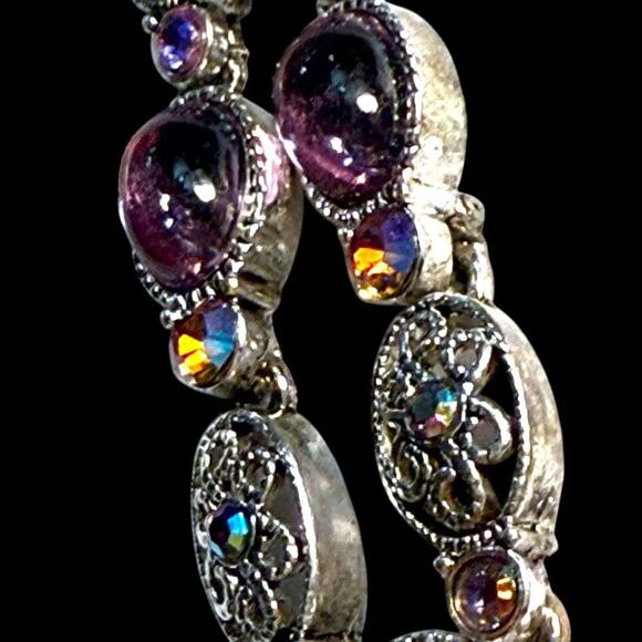 VTG Avon Silver Plate Filigree Cabochon AB Rhinstone Y Drop Lavaliere Necklace - Picture 9 of 16